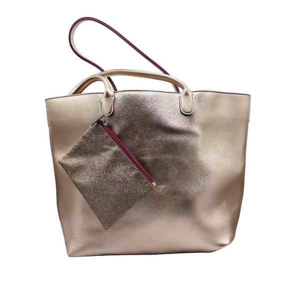 Bath & Body Works Metallic Pink Large Tote With Clutch Set - Picture 1 of 8